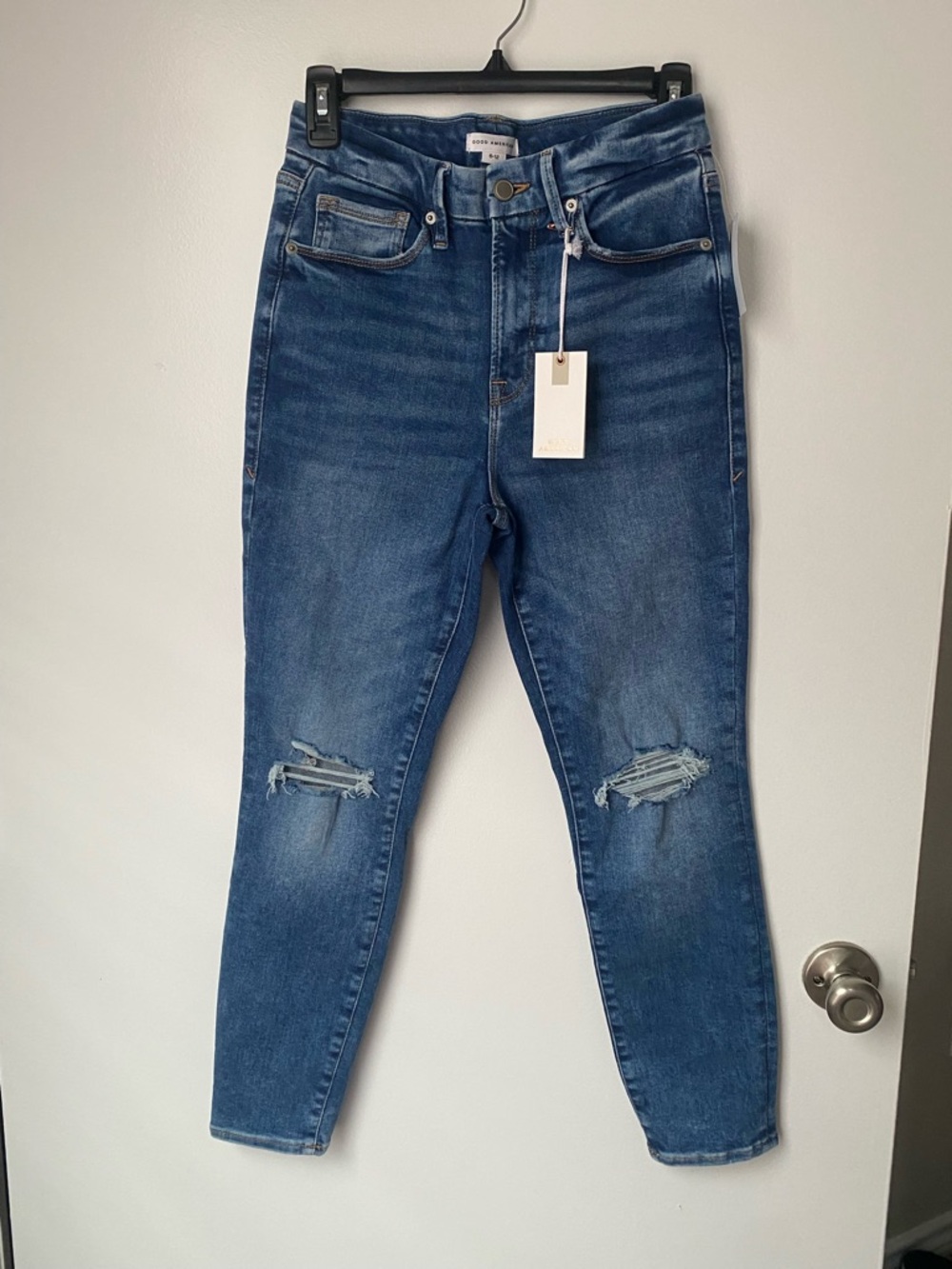 NWT Good American Good Petite Skinny Jeans Size 6-12 Mid Rise Distressed Indigo